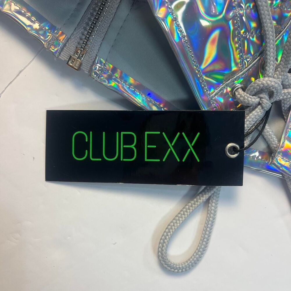 NWT Club Exx Silver Holographic Lace-Up Corset Top Cut-Out Festival Rave XS - Picture 2 of 7